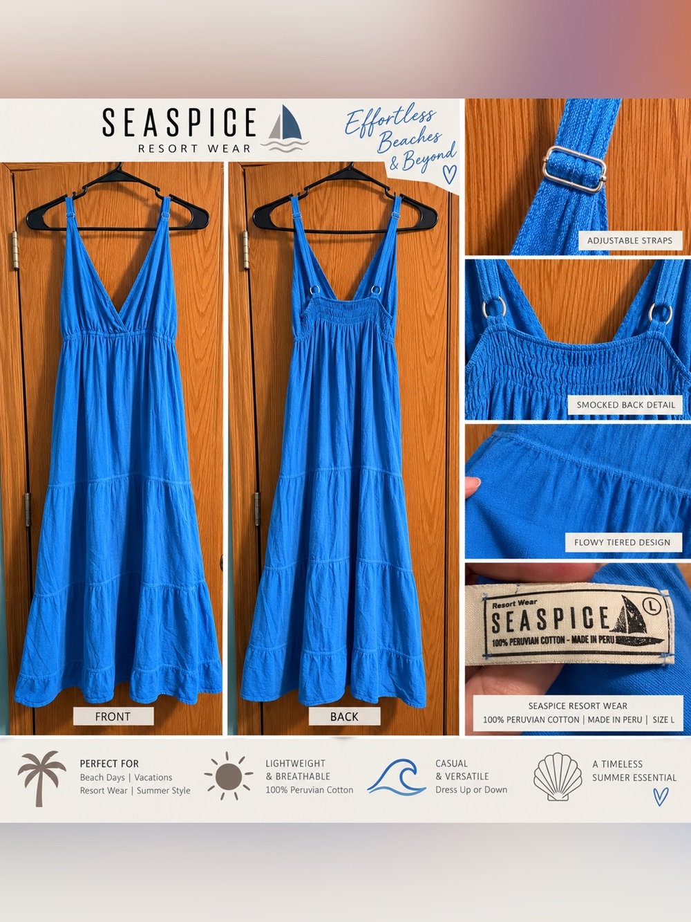 Blue Tiered Maxi Sundress with Adjustable Straps